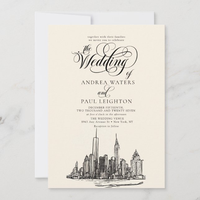 New York City Skyline Wedding Einladung (Vorderseite)