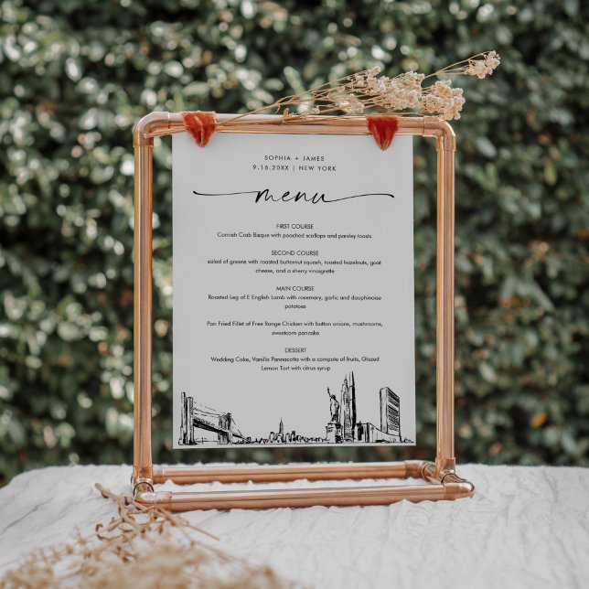 New York City Skyline Wedding Menu Sign Poster (Von Creator hochgeladen)