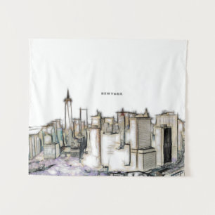 New York City Skyline Zeichnend Wandteppich
