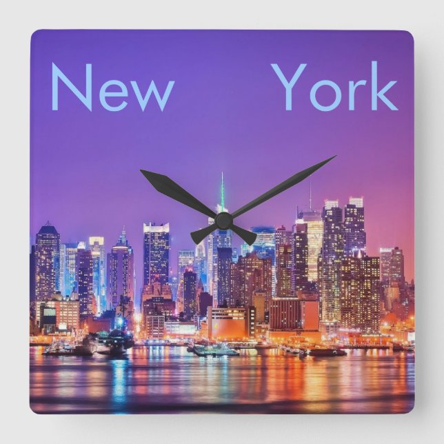 New York City Square Wall Clock Quadratische Wanduhr (Vorderseite)