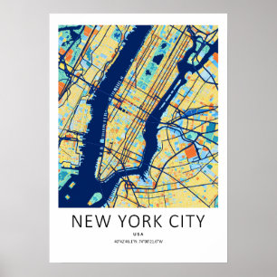 New York City Stadtplan Poster Farbige moderne S