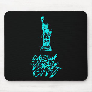 New York City Statue of Liberty Neon Cyan Pinsel Mousepad