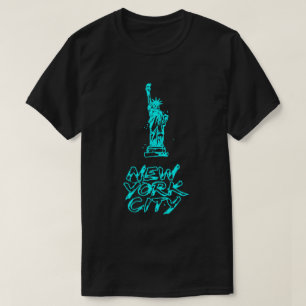 New York City Statue of Liberty Neon Cyan Pinsel T-Shirt