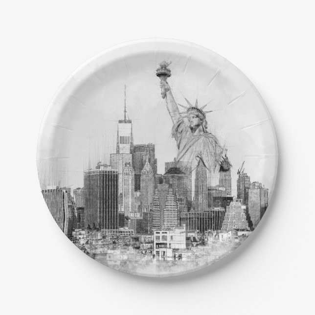 New York City Statue of Liberty Sketch Pappteller (Vorderseite)