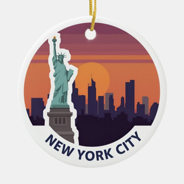 New York City Statue of Liberty Skyline Keramik Ornament (Vorne)