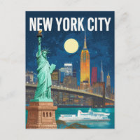 New York City Statue of Liberty & Skyline Retro