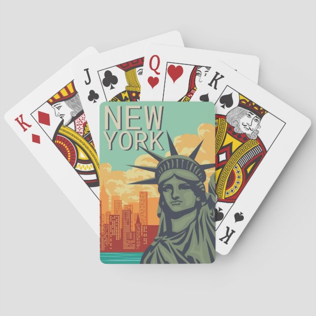 New York City Statue of Liberty Skyline Retro Spielkarten (Rückseite)