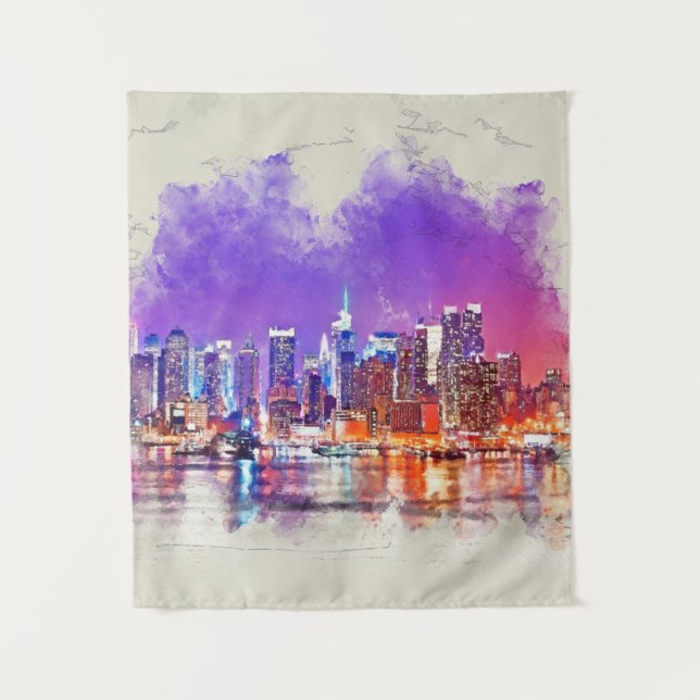 New York City Sunset - gemischte Medien Wandteppich (Vorderseite)