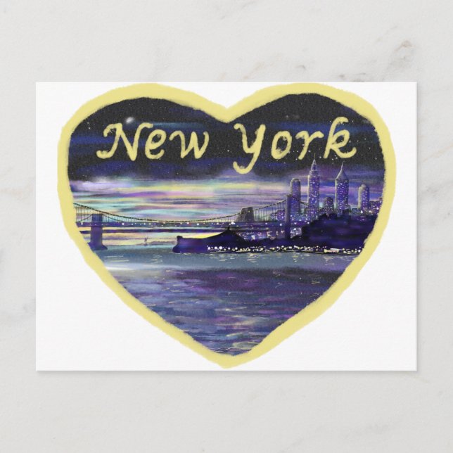 New York City Sunset Lila Stadtbilder Malerei Postkarte (Vorderseite)