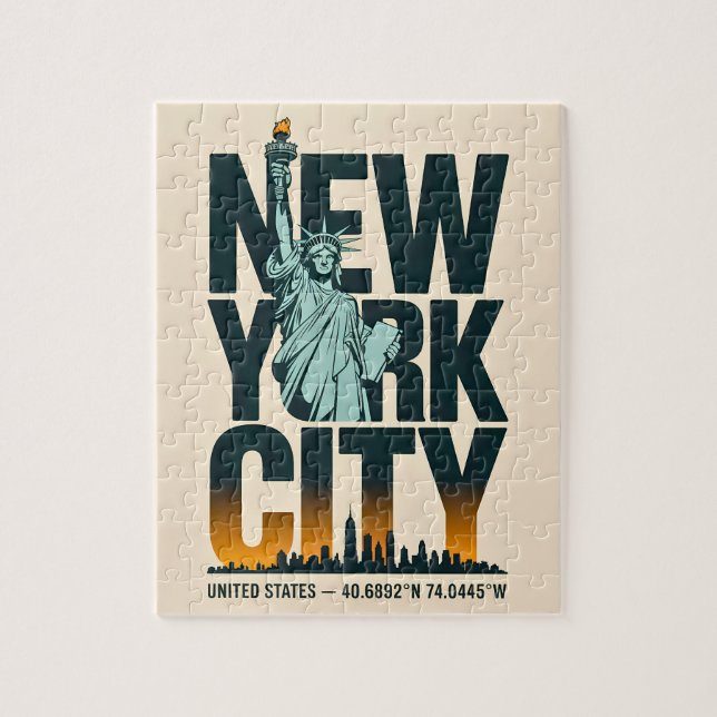 New York City Typografy Statue of Liberty Skyline (Vertikal)