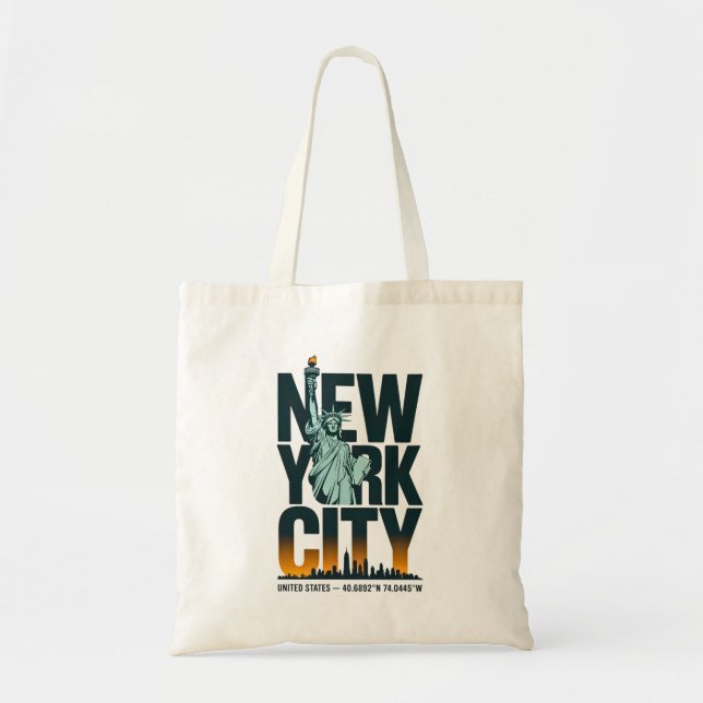 New York City Typografy Statue of Liberty Skyline Tragetasche (Vorne)