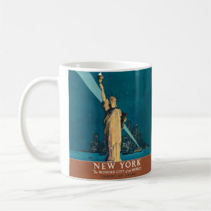 New York City Vintage Travel Liberty Skyline Kaffeetasse