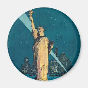 New York City Vintage Travel Liberty Skyline Magnet