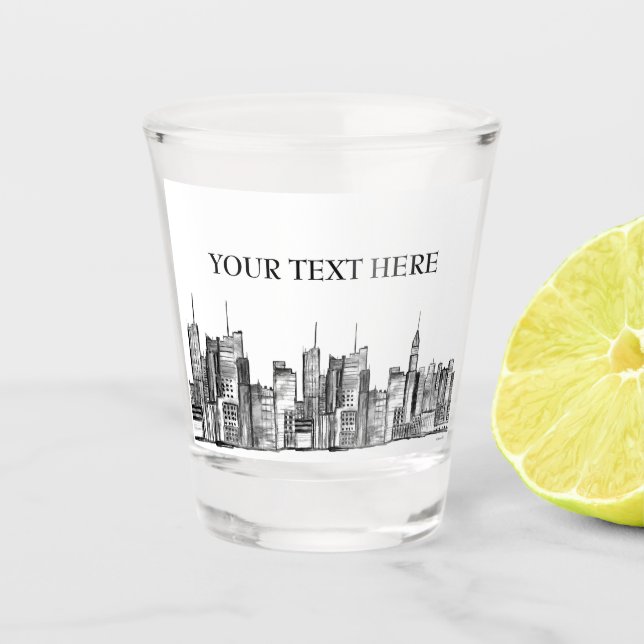 New York City Water Color Manhattan Skyline Schnapsglas (Vorderseite)