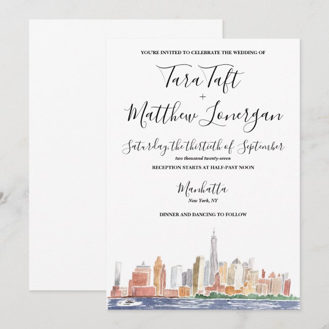 New York City Watercolor Wedding Invitation (Devant / Derrière)
