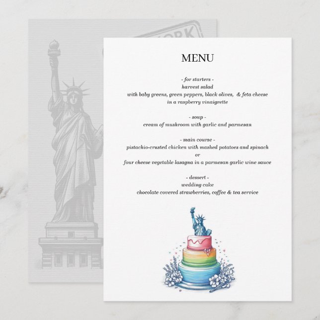 New York City Wedding Cake Menükarte (Vorne/Hinten)