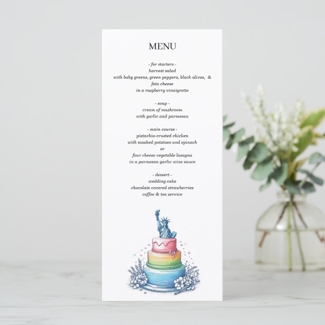New York City Wedding Cake Menükarte (Stehend Vorderseite)