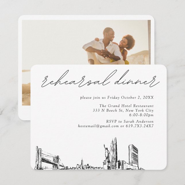 New York City Wedding Elegante Probe Dinner Begleitkarte (Vorne/Hinten)