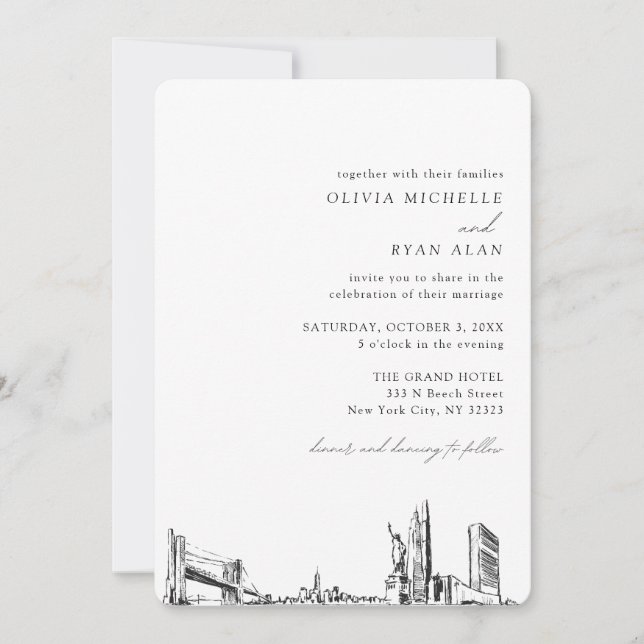 New York City Wedding Elegante Skyline Einladung (Vorderseite)