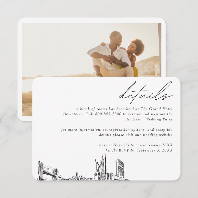 New York City Wedding Hotel Zimmerblock Details Begleitkarte (Vorne/Hinten)