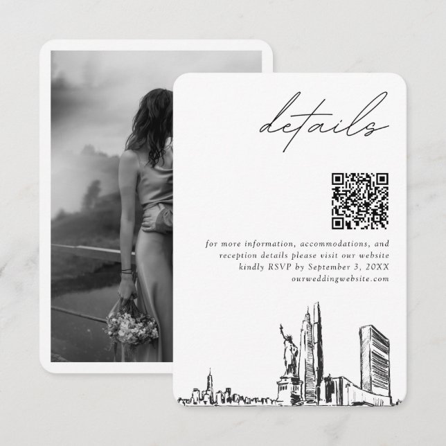 New York City Wedding Modern Details QR Code Begleitkarte (Vorne/Hinten)