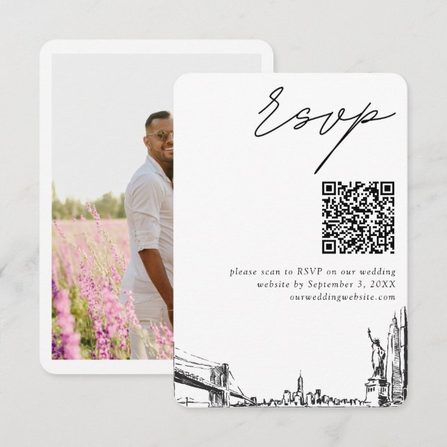 New York City Wedding Modern UAWG QR Code Begleitkarte (Vorne/Hinten)
