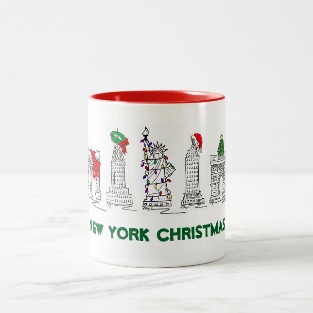 New York City Weihnachten NYC Sehenswürdigkeiten U Zweifarbige Tasse (Mittel)