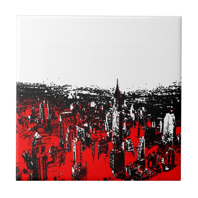 New York City White Red Pop Art Keramik Tile Fliese (Vorderseite)
