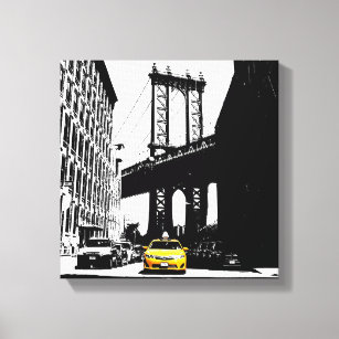 New York City Yellow Taxi Brooklyn Bridge Nyc Leinwanddruck