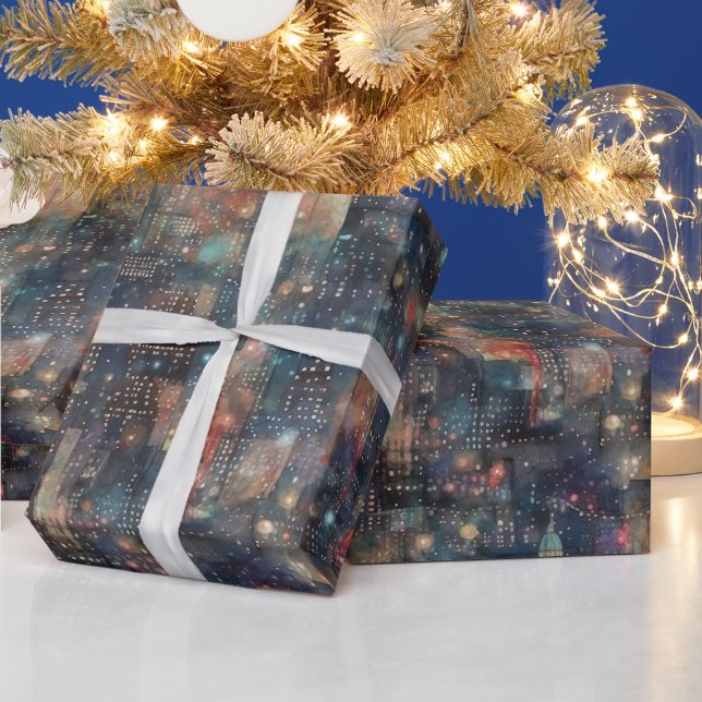 New York City zum Neujahrsfest in Wasserfarben Geschenkpapier (Feiertage)