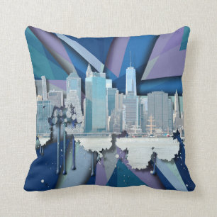 New- York CitySkyline   blaues 3D Kissen