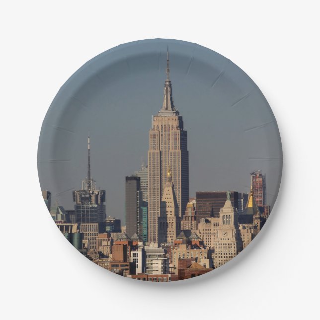 New York Cityskyline-Foto mit Reich-Staat Buil Pappteller (Vorderseite)