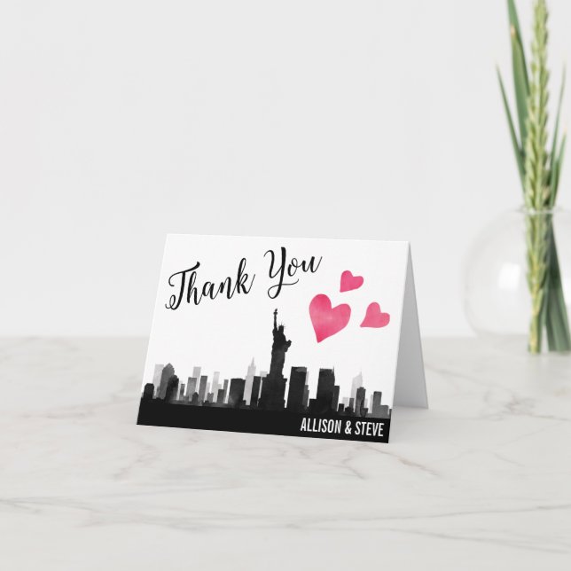 New- York CitySkyline-Hochzeit danken Ihnen zu Dankeskarte (Vorderseite)