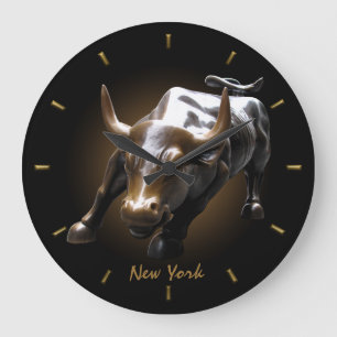 New York Clock Bull Statue gibt NYC Wall Clock Große Wanduhr