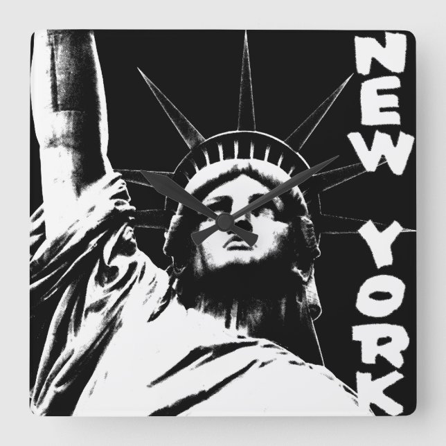 New York  Clock Statue of Liberty Wall Clock Quadratische Wanduhr (Vorderseite)