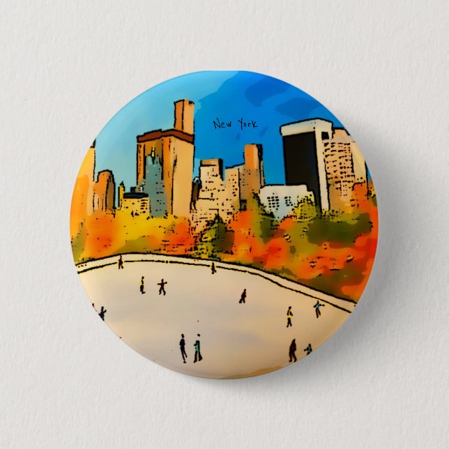 New York Eislaufbahn Central Park Button (Vorderseite)