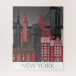 New York Elevations by Night - Red<br><div class="desc">"New York Elevations by Night Red" von Fab Funky. Die Sehenswürdigkeiten in New York City sind nachts in einem roten und grauen Farbschema untergebracht.</div>
