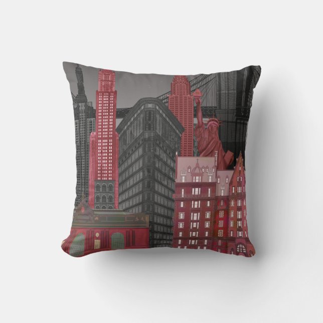 New York Elevations by Night - Red Kissen (Vorderseite)
