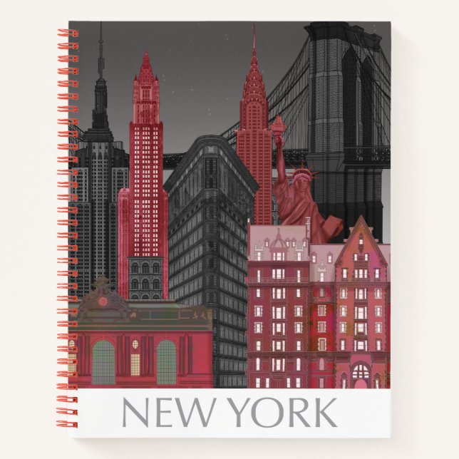 New York Elevations by Night - Red Notizbuch (Vorderseite)