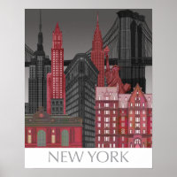 New York Elevations by Night - Red