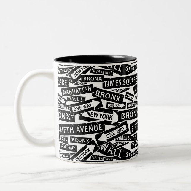New York Famous Street Signs Souvenir Zweifarbige Tasse (Links)