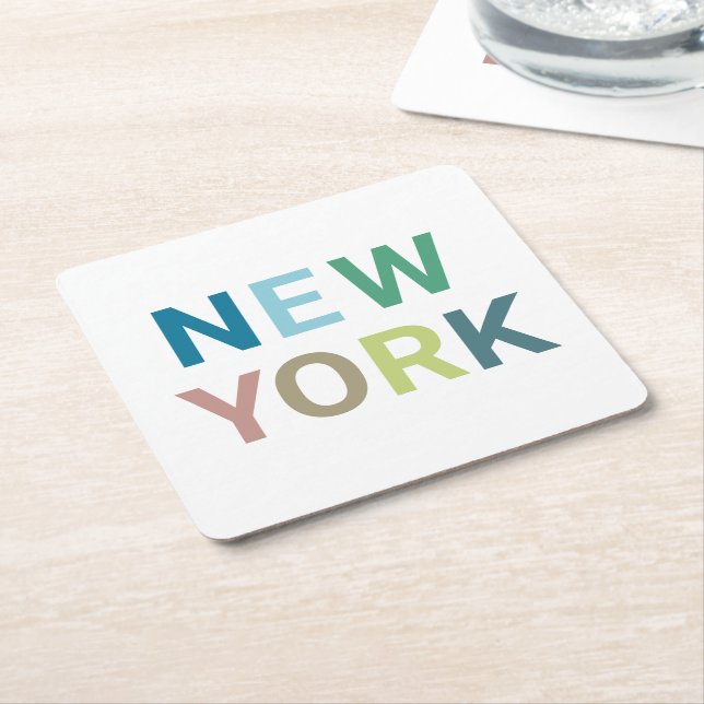 New York: Farbiger Text     Rechteckiger Pappuntersetzer (angewinkelt)