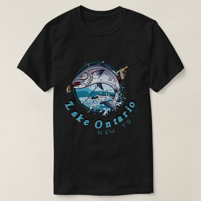 New York Fish Lake Ontario Lachs Angeln T-Shirt (Design vorne)