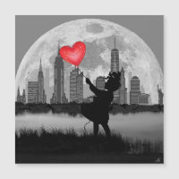 NEW YORK Full Moon Girl mit Balloon Magnetic Card