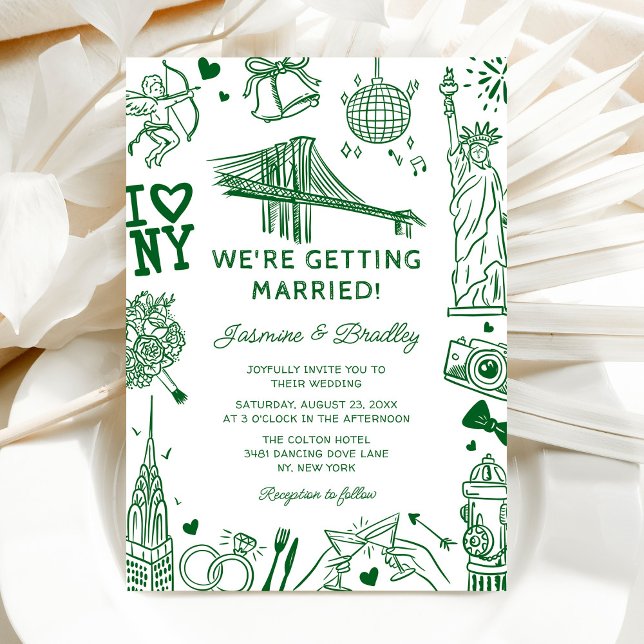 New York Fun Doodle Wedding Einladung (Von Creator hochgeladen)