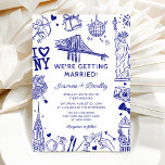 New York Fun Doodle Wedding Einladung<br><div class="desc">Add a unique twist to your wedding day with our quirky, hand-drawn New York themed wedding invitations! Each design is a piece of art, featuring fun blue doodles including a cherub, disco ball, statue of liberty, brooklyn bridge and more. Easy to personalize with your event details, these destination invites are...</div>