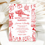 New York Fun Doodle Wedding Einladung<br><div class="desc">Add a unique twist to your wedding day with our quirky, hand-drawn New York themed wedding invitations! Each design is a piece of art, featuring fun red doodles including a cherub, disco ball, statue of liberty, brooklyn bridge and more. Easy to personalize with your event details, these destination invites are...</div>