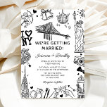 New York Fun Doodle Wedding Einladung<br><div class="desc">Add a unique twist to your wedding day with our quirky, hand-drawn New York themed wedding invitations! Each design is a piece of art, featuring fun black doodles including a cherub, disco ball, statue of liberty, brooklyn bridge and more. Easy to personalize with your event details, these destination invites are...</div>