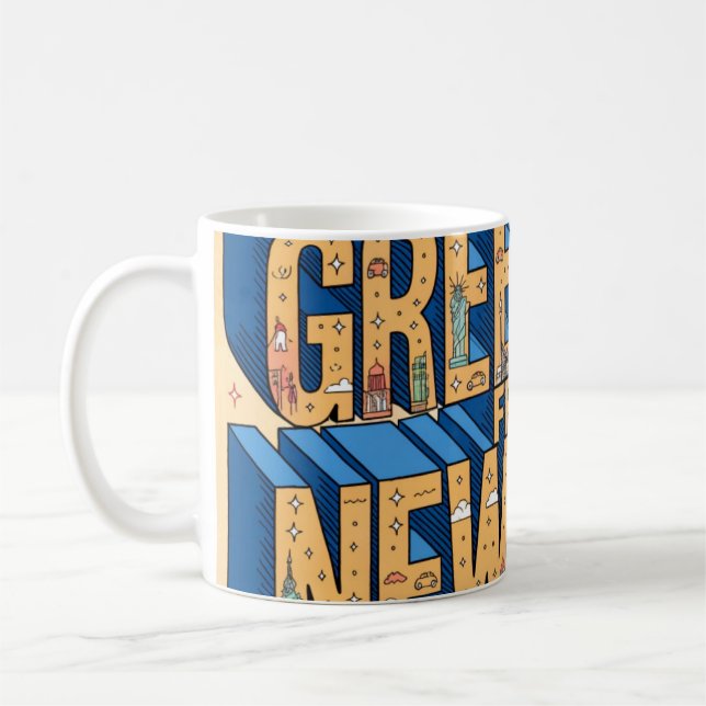 New York Großbuchstaben-Postkartenposter Kaffeetasse (Links)