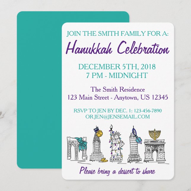 New York Hanukkah NYC Sehenswürdigkeiten Jüdischer Einladung (Vorne/Hinten)